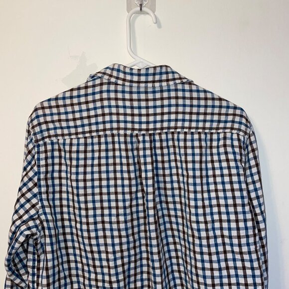 L.L. Bean Mens Tall M Plaid Button-Up Shirt 100% Cotton Blue & Brown - Picture 6 of 6